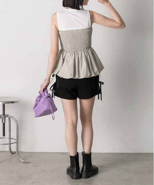 ad thie(アドティエ)の「サイドリボンショートパンツ(スウェットパンツ・レディース・ブラック/チャコール/杢グレー/オフホワイト・FREE)」の16枚目の写真
