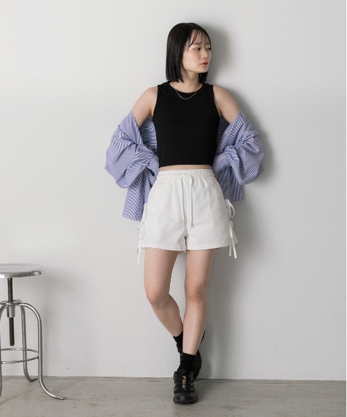 ad thie(アドティエ)の「サイドリボンショートパンツ(スウェットパンツ・レディース・ブラック/チャコール/杢グレー/オフホワイト・FREE)」の5枚目の写真