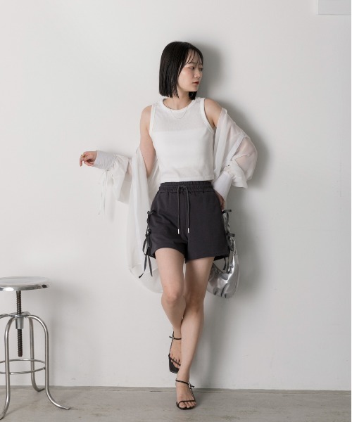 ad thie(アドティエ)の「サイドリボンショートパンツ(スウェットパンツ・レディース・ブラック/チャコール/杢グレー/オフホワイト・FREE)」の20枚目の写真