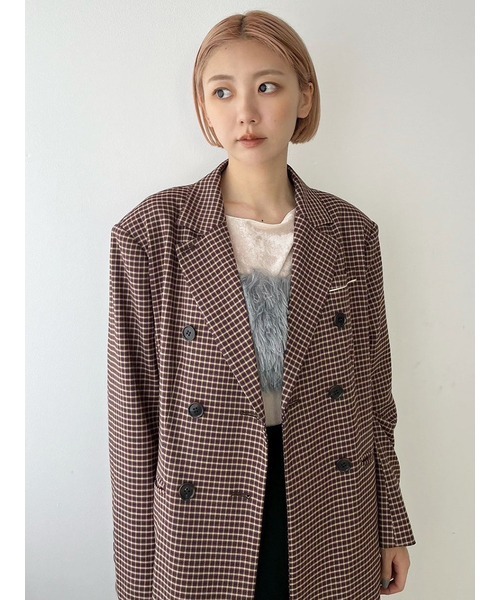 Ru様　mede19f ブラウン チェック柄 ダブルブレスト ロングコート 2026年最新】MEDE19F レディース ロングコートの人気アイテム - メルカリ
