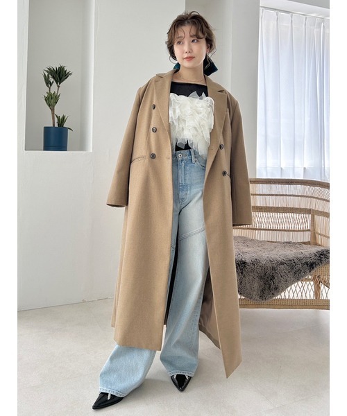 LILY BROWN ダブルブレストロングコート 試着のみ 新品 0サイズ LILY BROWN（リリーブラウン）の「ダブルブレストロングコート