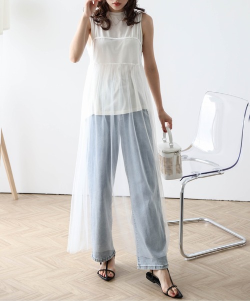 AMELY(エミリー)の「前後2wayシアーチュールキャミワンピ(サロペット/オーバーオール・レディース・モカ/ホワイト/ブラック・フリー)」の1枚目の写真