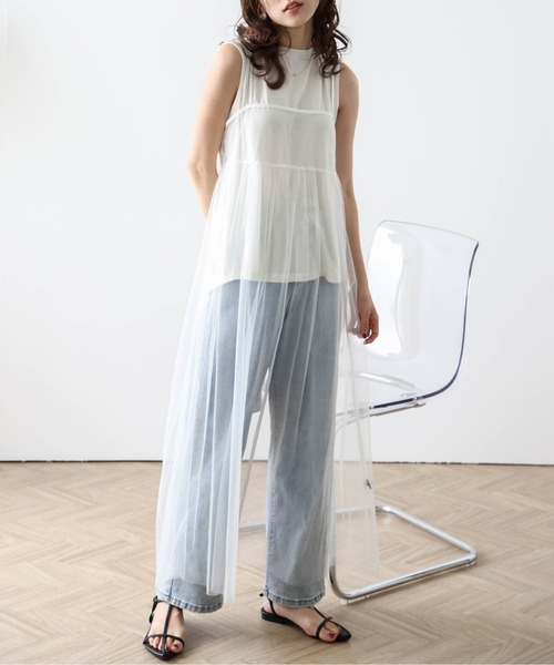 AMELY(エミリー)の「前後2wayシアーチュールキャミワンピ(サロペット/オーバーオール・レディース・モカ/ホワイト/ブラック・フリー)」の8枚目の写真