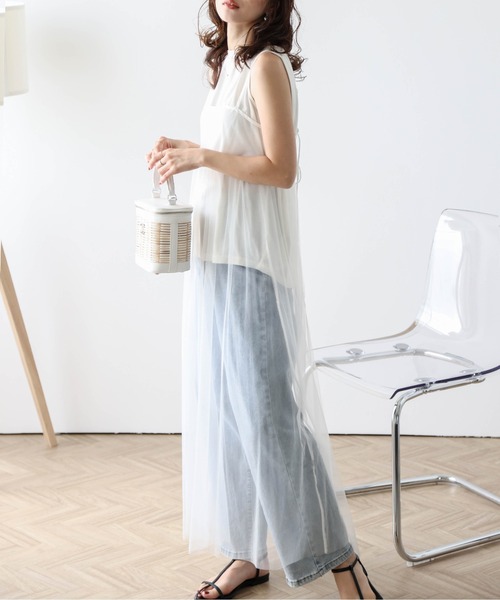 AMELY(エミリー)の「前後2wayシアーチュールキャミワンピ(サロペット/オーバーオール・レディース・モカ/ホワイト/ブラック・フリー)」の7枚目の写真
