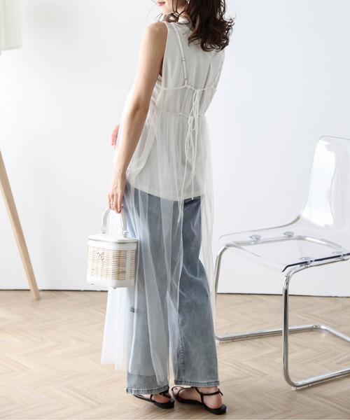 AMELY(エミリー)の「前後2wayシアーチュールキャミワンピ(サロペット/オーバーオール・レディース・モカ/ホワイト/ブラック・フリー)」の6枚目の写真