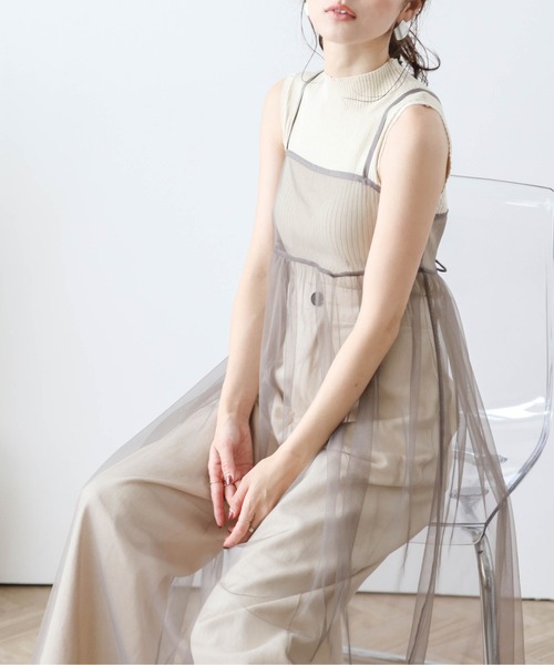 AMELY(エミリー)の「前後2wayシアーチュールキャミワンピ(サロペット/オーバーオール・レディース・モカ/ホワイト/ブラック・フリー)」の16枚目の写真