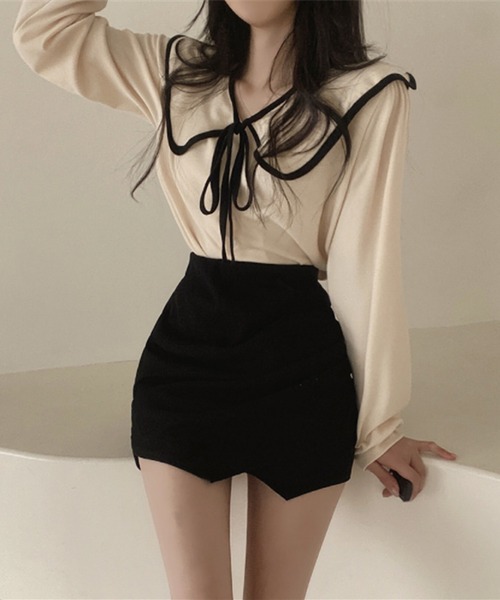 ビッグ襟 バイカラーリボンブラウス（シャツ/ブラウス）｜INASTUDIOS