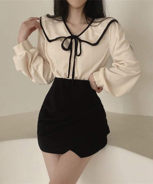 ビッグ襟 バイカラーリボンブラウス（シャツ/ブラウス）｜INASTUDIOS