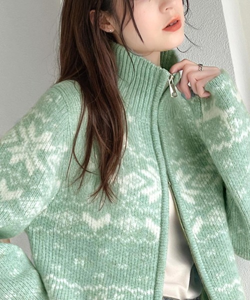 mily bilet(ミウィビレット)の「【mily bilet】冬の定番でアレンジ万能♪ノルディック柄ダブルジップニットカーディガン(長袖)(カーディガン/ボレロ・レディース・グレー/ミント/アイボリー・MEDIUM/LARGE/X-LARGE/SMALL)」の22枚目の写真