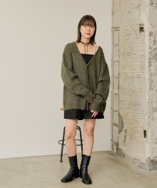 WHIMSIC（ウィムジック）の「【UNISEX】シャギーニットカーディガン（カーディガン/ボレロ・レディース・グレー/ブラウン/グリーン/ピンク/イエロー・FREE）」の7枚目の写真