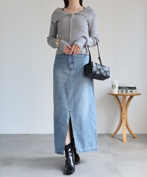 【１着でも送料無料】 セール】オフショルダージップアップニットトップス/TOPS/オフ トップス