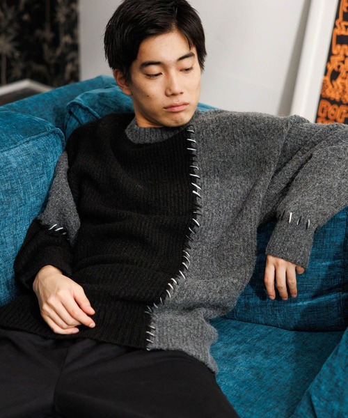 niko and...（ニコアンド）の「かがりステッチニットプルオーバー（ニット/セーター・メンズ・ブラウン/ブラック/アイボリー・MEDIUM/LARGE）」の2枚目の写真