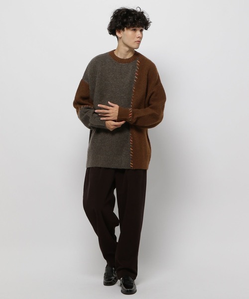 niko and...（ニコアンド）の「かがりステッチニットプルオーバー（ニット/セーター・メンズ・ブラウン/ブラック/アイボリー・MEDIUM/LARGE）」の7枚目の写真