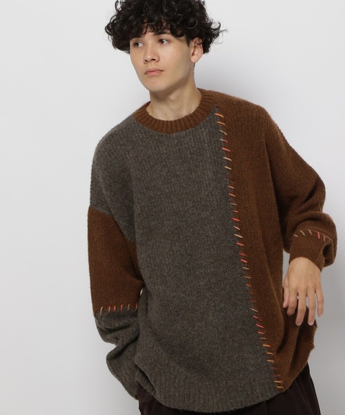niko and...（ニコアンド）の「かがりステッチニットプルオーバー（ニット/セーター・メンズ・ブラウン/ブラック/アイボリー・MEDIUM/LARGE）」の9枚目の写真