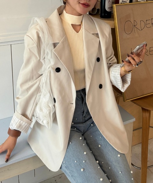efill（エフィル）の「ダブル ボタン シンプル テーラードジャケット（テーラードジャケット・レディース・オフホワイト・FREE）」の2枚目の写真