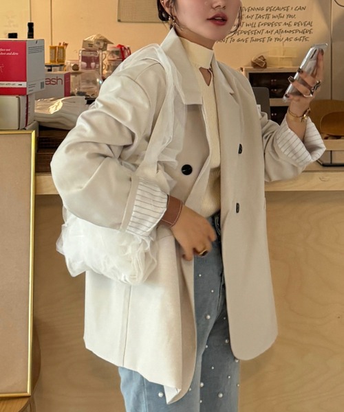efill（エフィル）の「ダブル ボタン シンプル テーラードジャケット（テーラードジャケット・レディース・オフホワイト・FREE）」の18枚目の写真