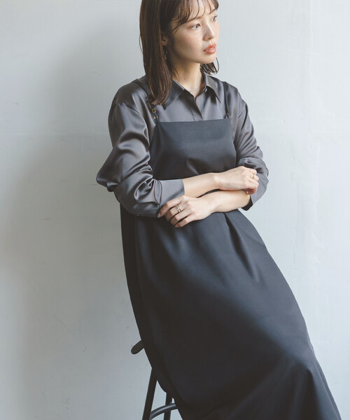 Noble（ノーブル）の「ナチュラルグロスサテンシャツ（シャツ/ブラウス・レディース・チャコールグレー/ホワイト・FREE）」の3枚目の写真