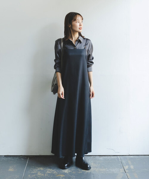 新品⭐NAVEネイブ⭐ヴィンテージサテン オールインワン ブラック サイズ2 一部追加予約》【WEB限定】SHIPS any: ダブルクロス ウエスト タック A