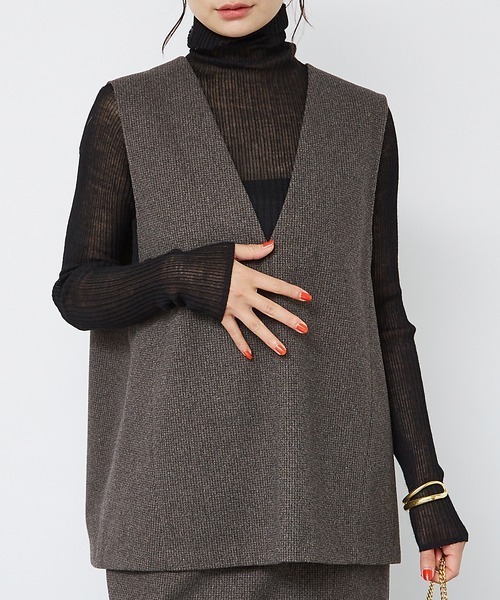 Rouge vif（ルージュヴィフ）の「【セットアップ対応】ニードルパンチ千鳥柄ベスト（ベスト・レディース・ブラウン/チャコールグレー・フリー）」の2枚目の写真