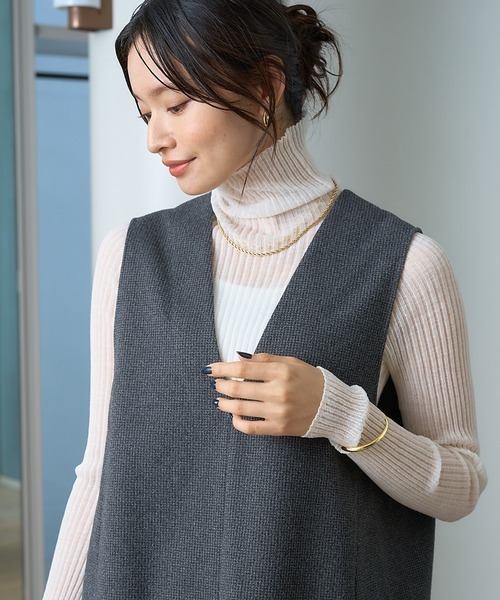 Rouge vif（ルージュヴィフ）の「【セットアップ対応】ニードルパンチ千鳥柄ベスト（ベスト・レディース・ブラウン/チャコールグレー・フリー）」の10枚目の写真