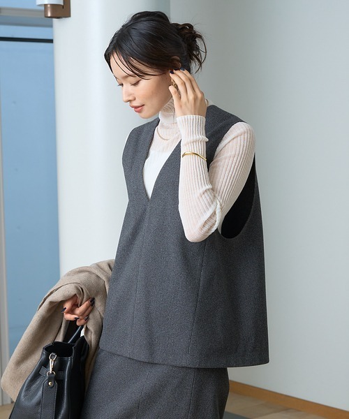 Rouge vif（ルージュヴィフ）の「【セットアップ対応】ニードルパンチ千鳥柄ベスト（ベスト・レディース・ブラウン/チャコールグレー・フリー）」の12枚目の写真