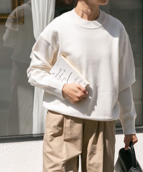 FORK&SPOON（フォークアンドスプーン）の「『洗濯可』FORK&SPOON　ウーステッドヤーンクルーネックニット（ニット/セーター・レディース・アイボリー/ブラック系その他/ブルー/オレンジ系その他・1）」の5枚目の写真