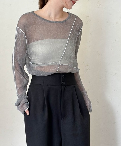 Per sist ence(パーシエンス)の「シアーバイカラーメロープルオーバー(Tシャツ/カットソー・レディース・ブラック/オフホワイト/チャコールグレー・FREE)」の13枚目の写真