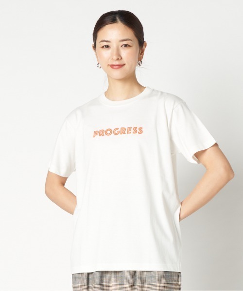 HELIOPOLE(エリオポール)の「PROGRESS RUNNING CLUB:PROGRESS TEE(Tシャツ/カットソー・レディース・アイボリー/ブラック・M)」の1枚目の写真