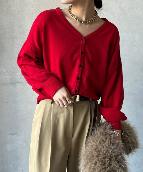 DouDou（ドゥドゥ）の「カシミヤ混2WAYカーディガン（カーディガン/ボレロ・レディース・チャコールグレー/レッド/ブラウン・FREE）」の3枚目の写真