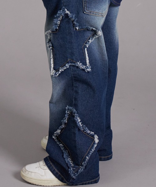 PAIRMANON STREET（ペアマノンストリート）の「【PAIRMANON STREET】モチーフ クラッシュ ワイド デニム パンツ（デニムパンツ・キッズ・ブルー/インディゴブルー・90/120/150/160/100/110/130/140）」の3枚目の写真