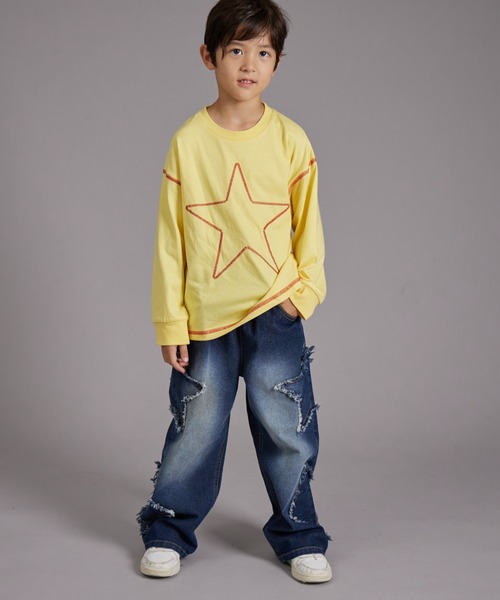 PAIRMANON STREET（ペアマノンストリート）の「【PAIRMANON STREET】モチーフ クラッシュ ワイド デニム パンツ（デニムパンツ・キッズ・ブルー/インディゴブルー・90/120/150/160/100/110/130/140）」の6枚目の写真