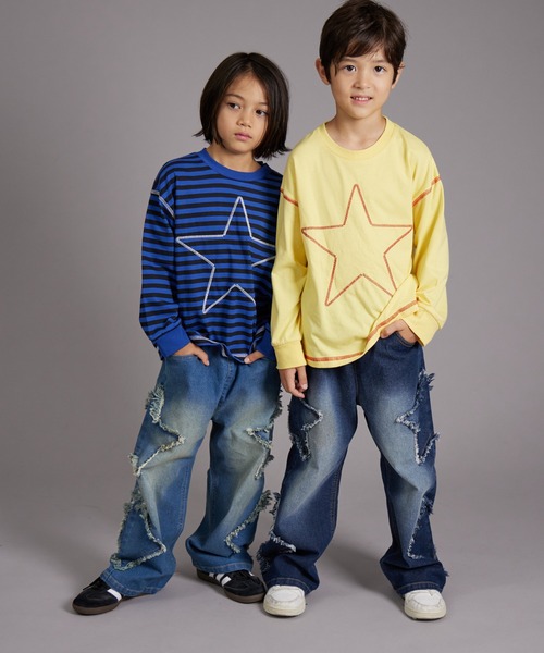 PAIRMANON STREET（ペアマノンストリート）の「【PAIRMANON STREET】モチーフ クラッシュ ワイド デニム パンツ（デニムパンツ・キッズ・ブルー/インディゴブルー・90/120/150/160/100/110/130/140）」の9枚目の写真