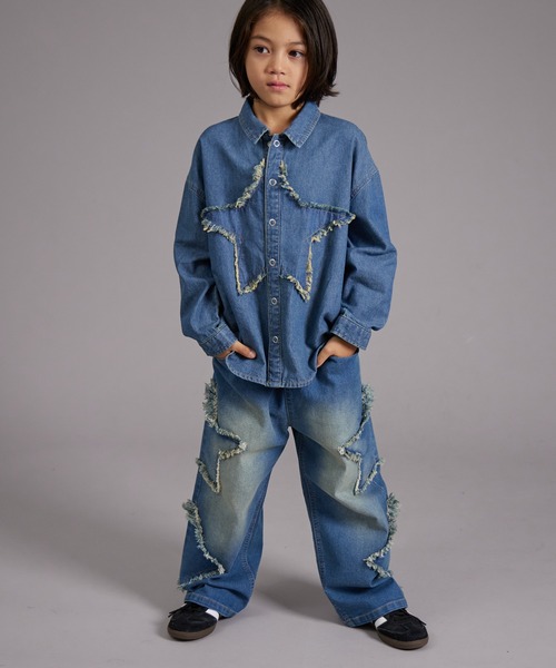 PAIRMANON STREET（ペアマノンストリート）の「【PAIRMANON STREET】モチーフ クラッシュ ワイド デニム パンツ（デニムパンツ・キッズ・ブルー/インディゴブルー・90/120/150/160/100/110/130/140）」の10枚目の写真