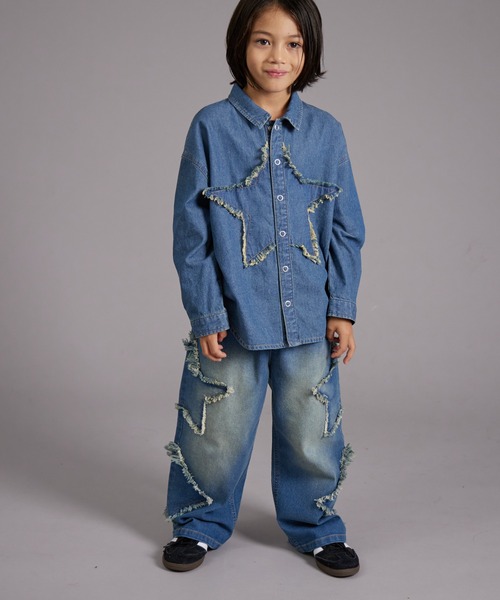 PAIRMANON STREET（ペアマノンストリート）の「【PAIRMANON STREET】モチーフ クラッシュ ワイド デニム パンツ（デニムパンツ・キッズ・ブルー/インディゴブルー・90/120/150/160/100/110/130/140）」の15枚目の写真