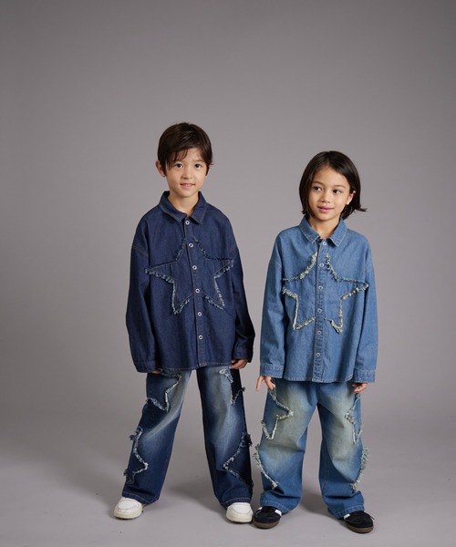 PAIRMANON STREET（ペアマノンストリート）の「【PAIRMANON STREET】モチーフ クラッシュ ワイド デニム パンツ（デニムパンツ・キッズ・ブルー/インディゴブルー・90/120/150/160/100/110/130/140）」の17枚目の写真