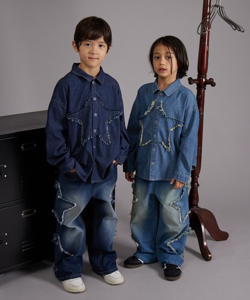 PAIRMANON STREET（ペアマノンストリート）の「【PAIRMANON STREET】モチーフ クラッシュ ワイド デニム パンツ（デニムパンツ・キッズ・ブルー/インディゴブルー・90/120/150/160/100/110/130/140）」の18枚目の写真