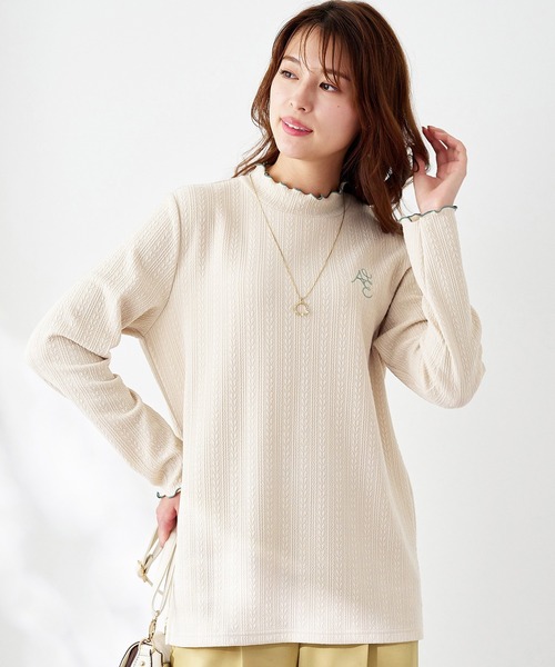 BELLUNA PLUS(ベルーナ)の「<E/A>配色使いジャカードプルオーバー(Tシャツ/カットソー・レディース・アイボリー/ライトグリーン系/ネイビー・MEDIUM/LARGE/X-LARGE)」の6枚目の写真
