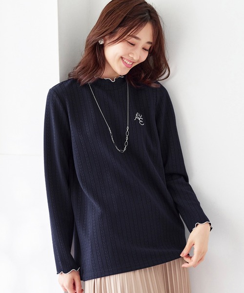 BELLUNA PLUS(ベルーナ)の「<E/A>配色使いジャカードプルオーバー(Tシャツ/カットソー・レディース・アイボリー/ライトグリーン系/ネイビー・MEDIUM/LARGE/X-LARGE)」の9枚目の写真