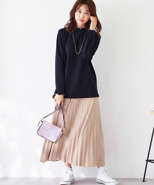 BELLUNA PLUS(ベルーナ)の「<E/A>配色使いジャカードプルオーバー(Tシャツ/カットソー・レディース・アイボリー/ライトグリーン系/ネイビー・MEDIUM/LARGE/X-LARGE)」の10枚目の写真