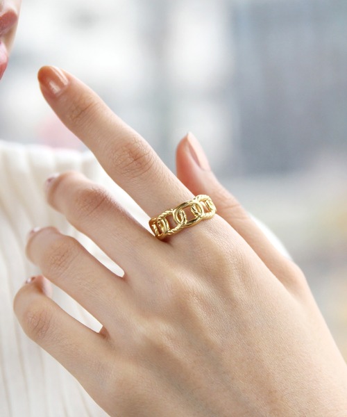 abaskdesign(アバスクデザイン)の「金属アレルギー対応 ロープチェーンオープリング(リング・レディース・ゴールド・16号)」の2枚目の写真