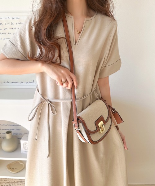 No.858 FILA 秋色beigeのゆったりꫛꫀꪝ✧‧˚ワンピ☆XL☆新品☆ セール】一枚で叶える、大人のこなれ感。フロントタックキーネック