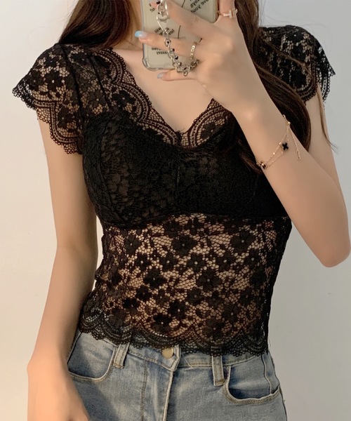 Lace Ladies（レースレディース）の「Vネック スカラップ レース カップ付き トップス（その他トップス・レディース・ブラック/ホワイト・FREE）」の21枚目の写真