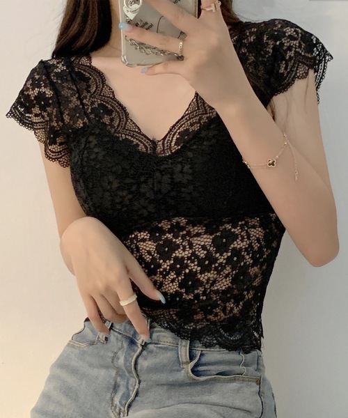 Lace Ladies（レースレディース）の「Vネック スカラップ レース カップ付き トップス（その他トップス・レディース・ブラック/ホワイト・FREE）」の20枚目の写真
