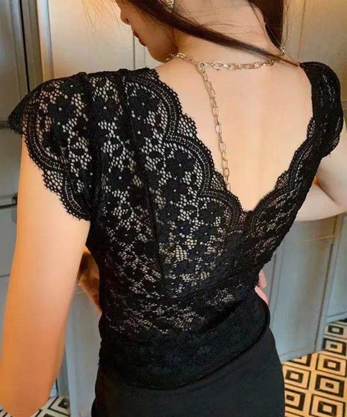 Lace Ladies（レースレディース）の「Vネック スカラップ レース カップ付き トップス（その他トップス・レディース・ブラック/ホワイト・FREE）」の19枚目の写真