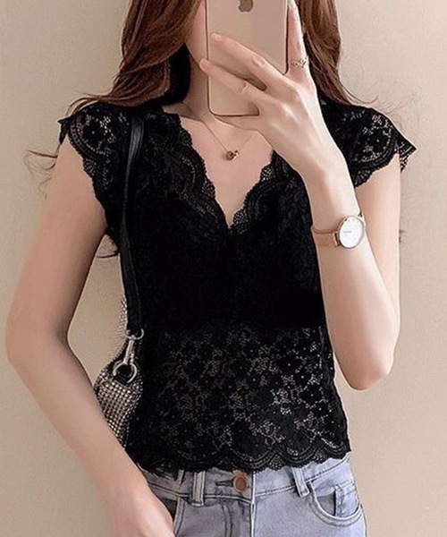 Lace Ladies（レースレディース）の「Vネック スカラップ レース カップ付き トップス（その他トップス・レディース・ブラック/ホワイト・FREE）」の18枚目の写真