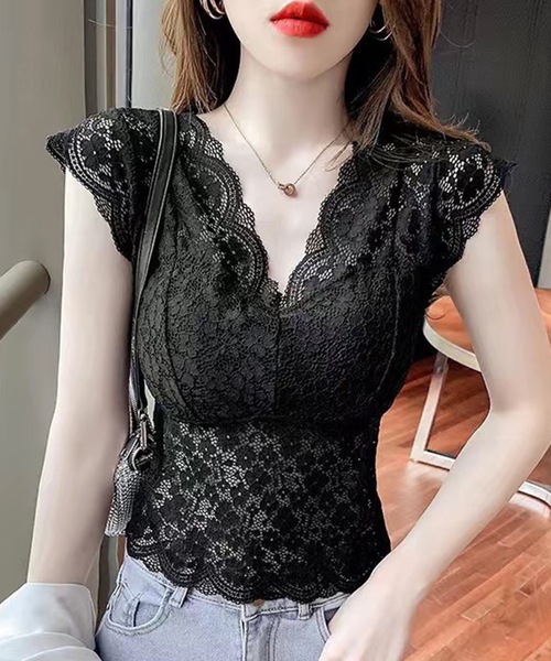 Lace Ladies（レースレディース）の「Vネック スカラップ レース カップ付き トップス（その他トップス・レディース・ブラック/ホワイト・FREE）」の17枚目の写真