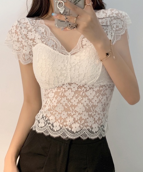 Lace Ladies（レースレディース）の「Vネック スカラップ レース カップ付き トップス（その他トップス・レディース・ブラック/ホワイト・FREE）」の14枚目の写真