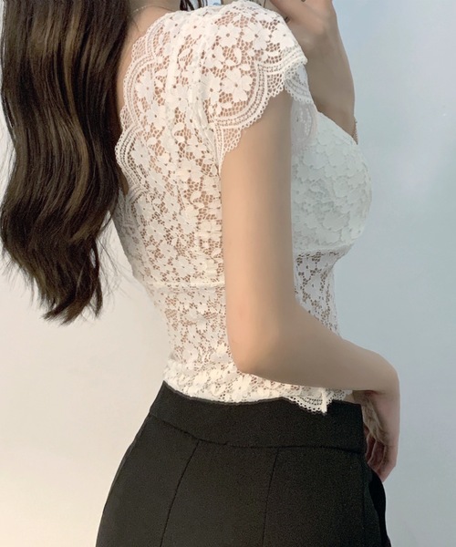 Lace Ladies（レースレディース）の「Vネック スカラップ レース カップ付き トップス（その他トップス・レディース・ブラック/ホワイト・FREE）」の13枚目の写真