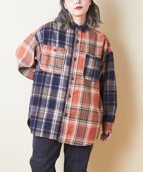 CUBE SUGAR（キューブシュガー）の「起毛チェックビッグシャツ（シャツ/ブラウス・レディース・グリーン/イエロー/オレンジ・M）」の3枚目の写真