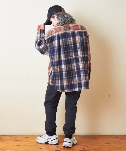 CUBE SUGAR（キューブシュガー）の「起毛チェックビッグシャツ（シャツ/ブラウス・レディース・グリーン/イエロー/オレンジ・M）」の9枚目の写真